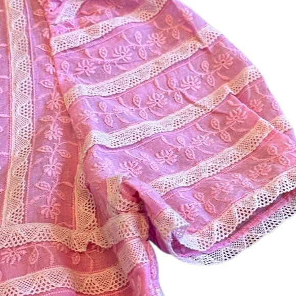 LoveShackFancy Drella Mini Dress Pink Lace Trim Short Sleeve Size 00 Women's NWT - Picture 10 of 14